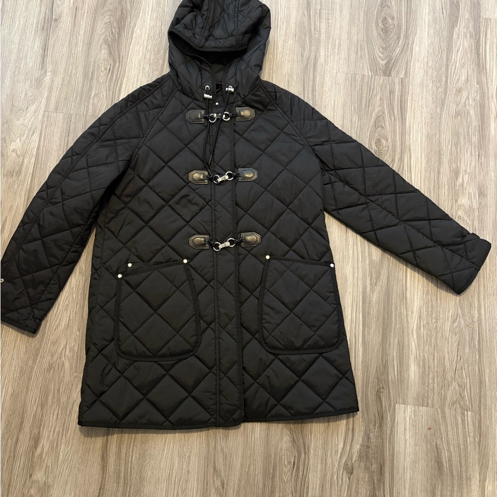Black Quilted Hooded Coat